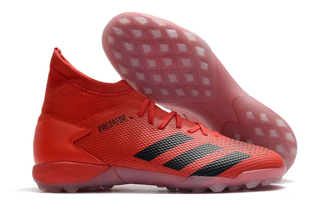 Adidas Vermelho Preto Alto Corte Colar Ajuste de Meia Sistema de Cadarço Assimétrico Gramado Sapatos de Futebol 14