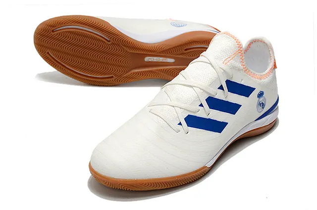 Adidas Red Navy Knit Upper Three-Stripe Side Panel Indoor Soccer Shoes 9