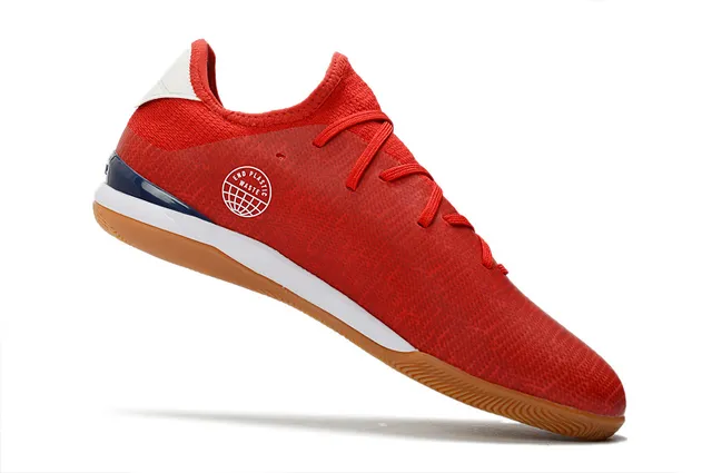 Adidas Red Navy Knit Upper Three-Stripe Side Panel Indoor Soccer Shoes 24