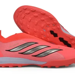 Adidas Sapatos de Futebol Turf Vermelho Prata Baixo Corte Colar de Meia Superior Sintético Texturizado