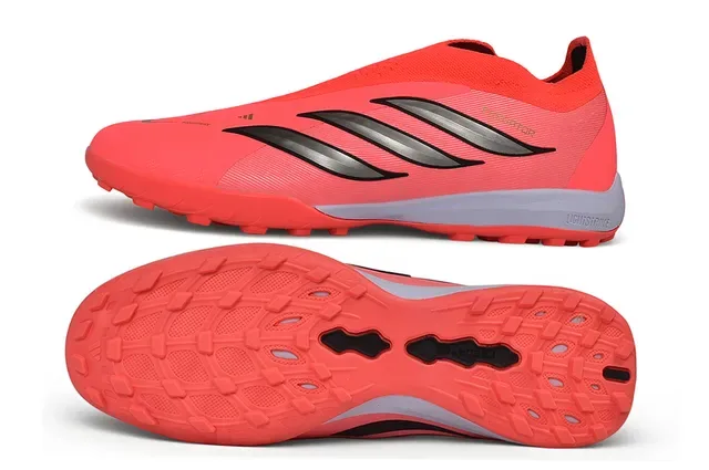 Adidas Chaussures de Football Turf Rouge Argent Basse Tige Synthétique Texturée Col de Chaussette 16