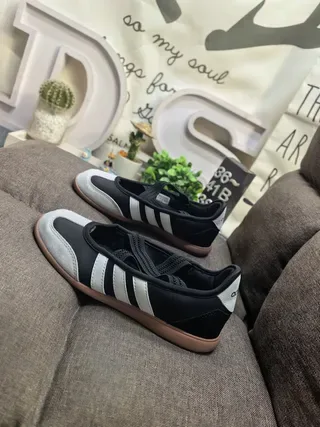 Adidas Samba أسود أبيض بدون أحزمة إغلاق بسحاب لوح جانبي ثلاث خطوط حذاء رياضي نمط حياة 7