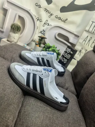 Adidas Samba Slip-On White Black Gray Loafers 7