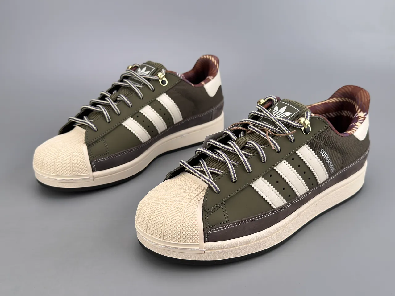 Adidas Superstar Army Green White Brown حذاء لايف ستايل سنيكرز 7