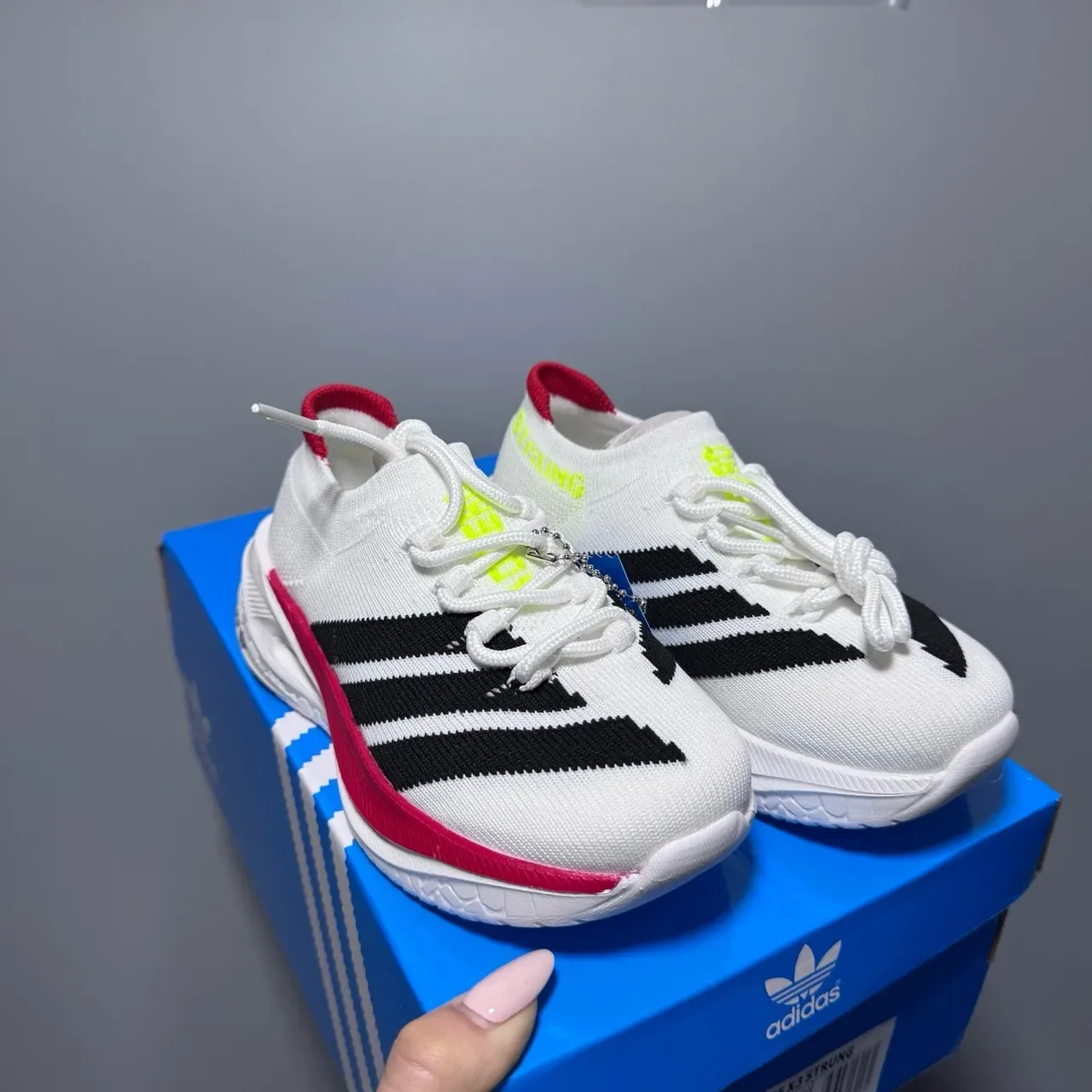 Adidas White Black Knit Upper Three-Stripe Side Panel Sneakers 6