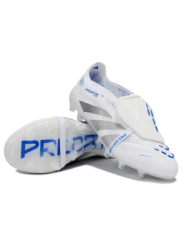 Adidas Branco Azul Sem Cadarço Fecho Híbrido Texturizado Ponta da Frente Campo Firme Sapatos de Futebol 4