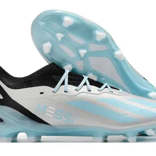 Adidas Blanc Bleu Basse Coupe Tige Synthétique Lacets Asymétriques Chaussures de Football Terrain Firme