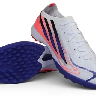 Adidas Tênis de Futebol Turf Sintéticos Brancos e Azuis Baixo Três Listras Laterais