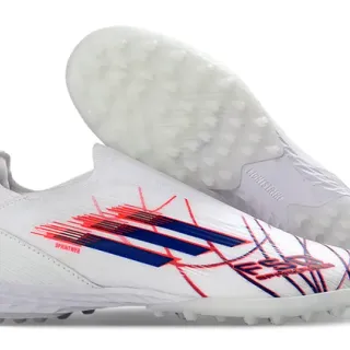 Adidas White Blue Sock-Fit Collar Sprintweb Upper Artificial-Grass Soccer Shoes