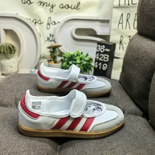 Adidas أبيض أحمر بدون أربطة حزام فيلكرو ثلاث شرائط حذاء رياضي أسلوب حياة