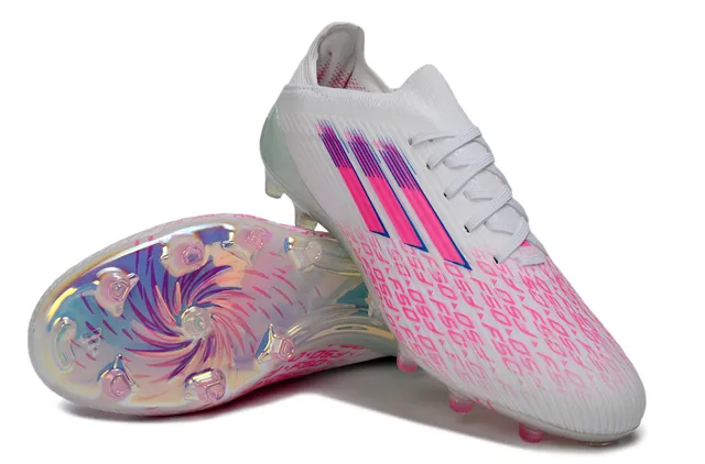 Adidas X Speedflow F50 chaussures de football blanches roses holographiques pour terrain ferme 12
