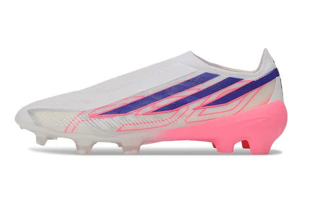 Adidas X Branco Rosa Sem Cadarço Upper Ajuste Meia Franja Assimétrica Superposta Sapatos de Futebol Campo Firme 3