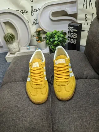 Adidas Amarelo Branco Camurça Superior Três Listras Tênis Lifestyle 10