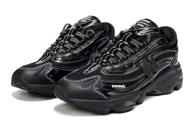 Aimé Leon Dore Sneakers Noires Brillantes Multicouches Épaisses 2