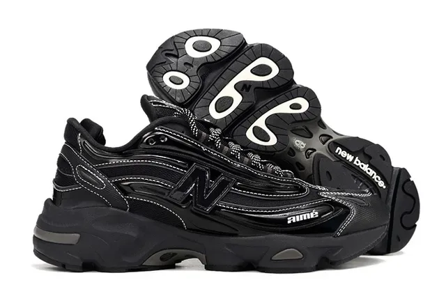 Aimé Leon Dore Sneakers Noires Brillantes Multicouches Épaisses 4