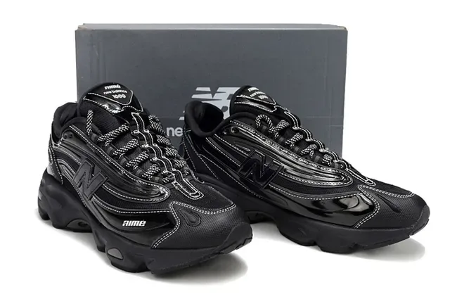 Aimé Leon Dore Sneakers Noires Brillantes Multicouches Épaisses 5