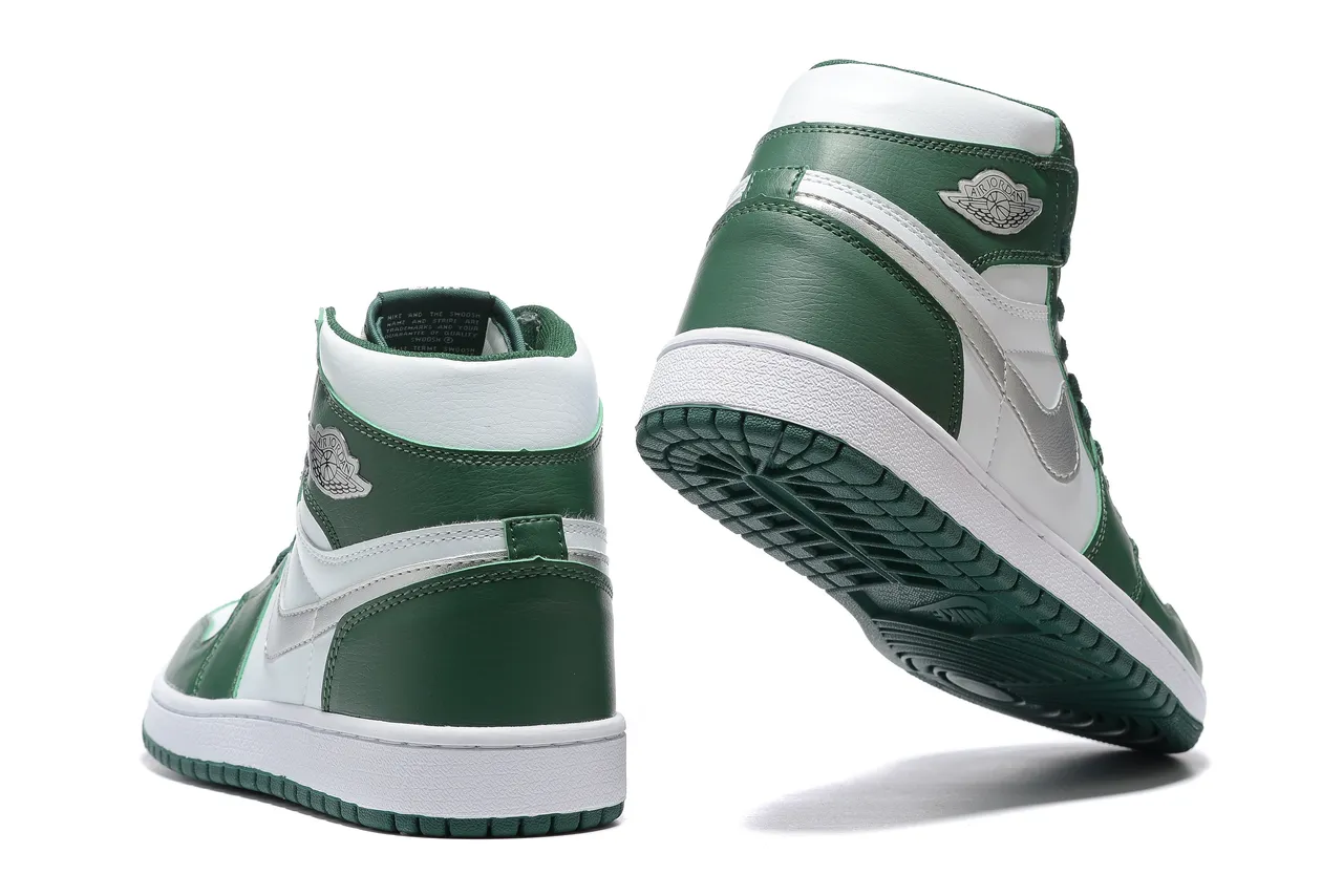 Air Jordan 1 High Vert Forêt Blanc Argent Métallique Chaussures de Basketball 3