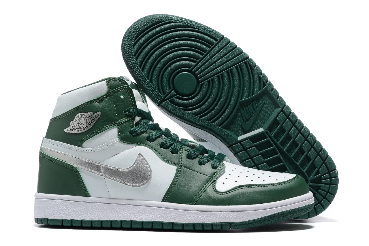 Air Jordan 1 High Vert Forêt Blanc Argent Métallique Chaussures de Basketball 4