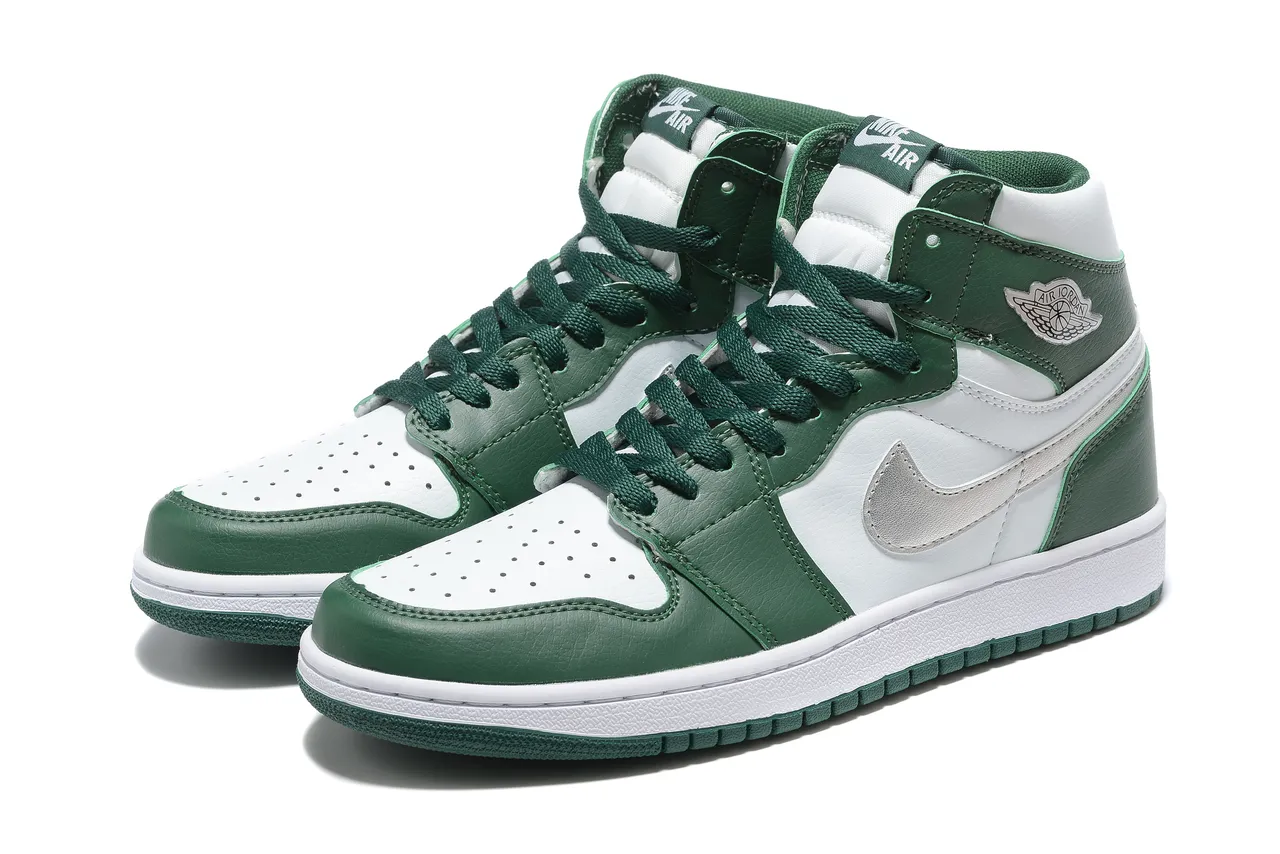 Air Jordan 1 High Vert Forêt Blanc Argent Métallique Chaussures de Basketball 5