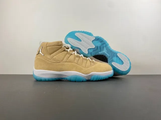 Air Jordan 11 Beige Blue Suede High Top Tênis de Basquete 13