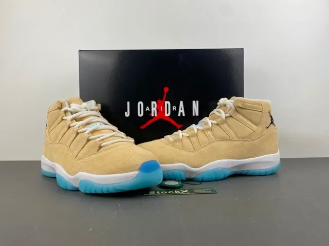 Air Jordan 11 Beige Blue Suede High Top Tênis de Basquete 14