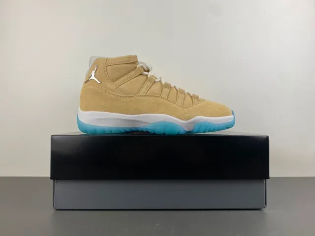 Air Jordan 11 Beige Blue Suede High Top Tênis de Basquete 16