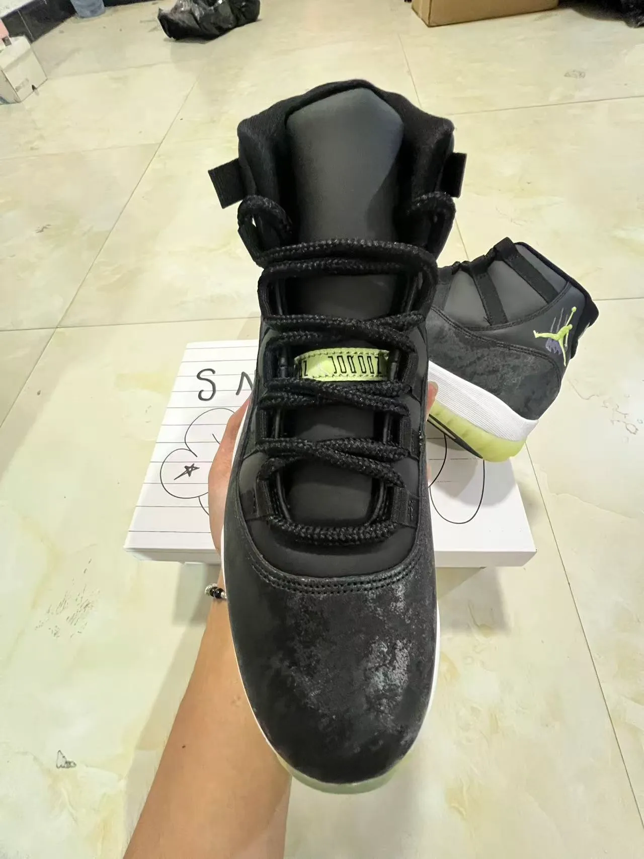 Air Jordan 11 কালো হলুদ হাই-টপ মার্বেল আপার বাস্কেটবল জুতো 3