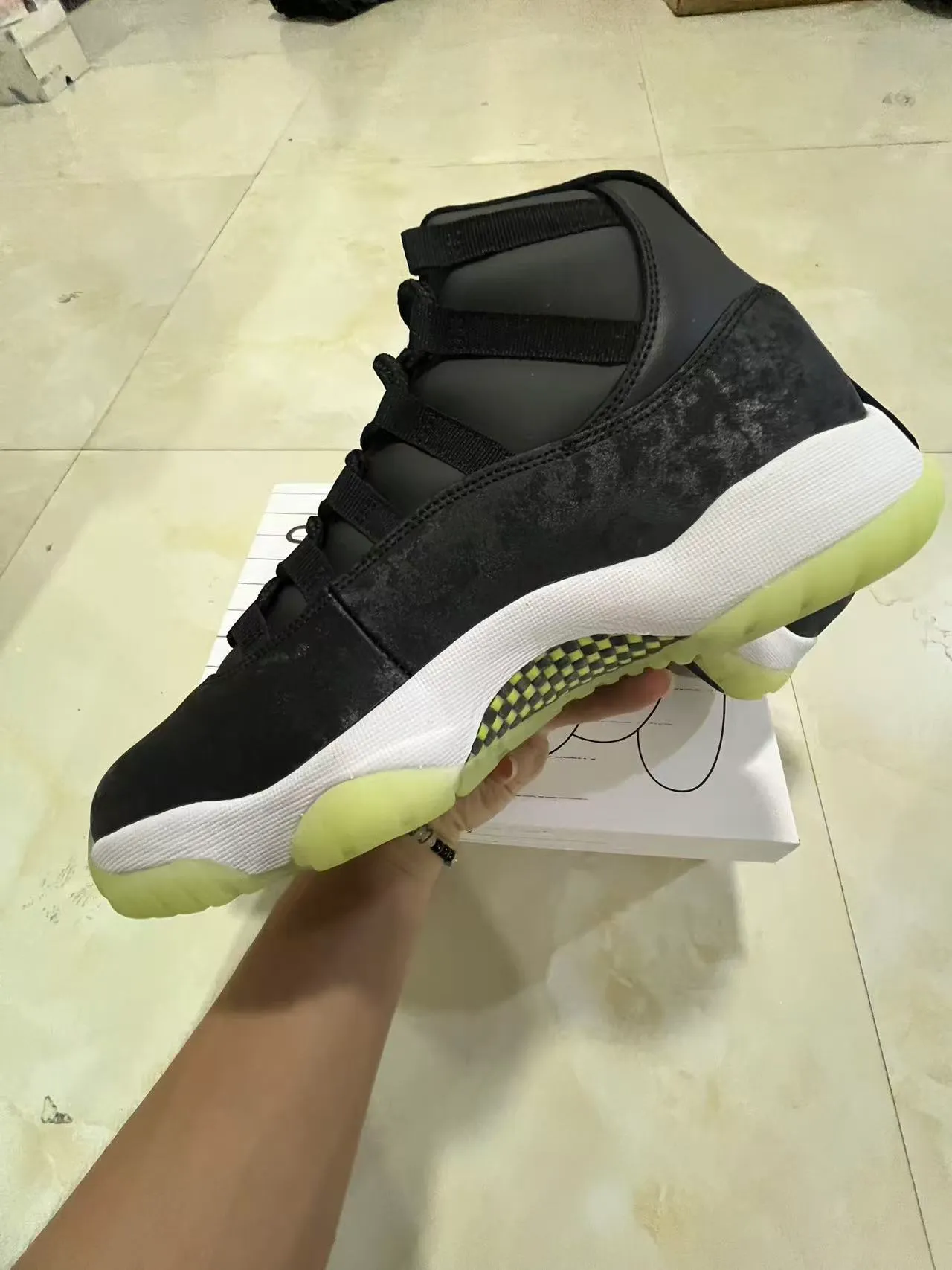 Air Jordan 11 কালো হলুদ হাই-টপ মার্বেল আপার বাস্কেটবল জুতো 5