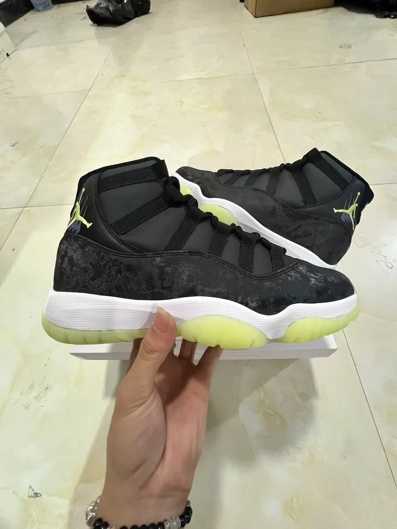 Air Jordan 11 কালো হলুদ হাই-টপ মার্বেল আপার বাস্কেটবল জুতো 7