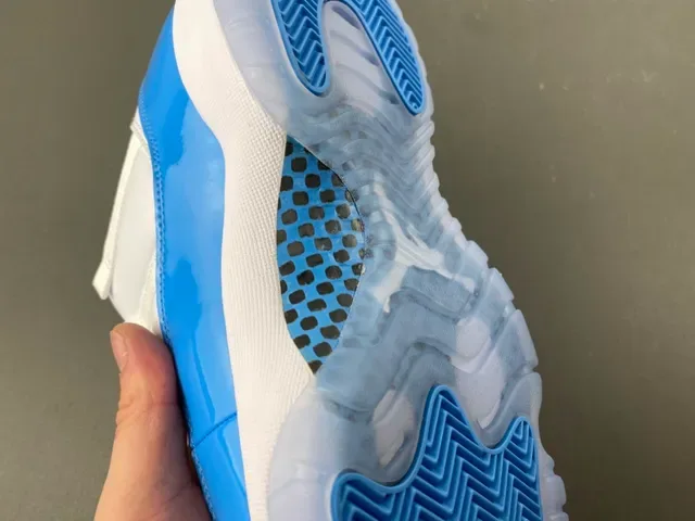 Air Jordan 11 White and Royal Blue Patent Leather Basketball Shoes 9