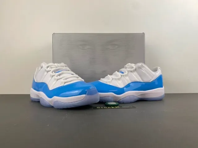 Air Jordan 11 White and Royal Blue Patent Leather Basketball Shoes 14