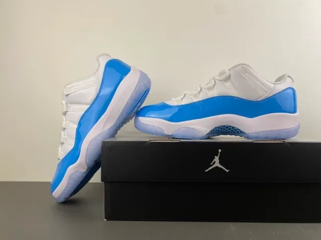 Air Jordan 11 White and Royal Blue Patent Leather Basketball Shoes 15