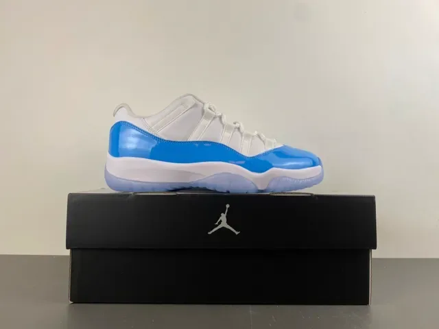 Air Jordan 11 White and Royal Blue Patent Leather Basketball Shoes 16