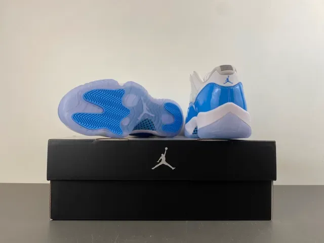 Air Jordan 11 White and Royal Blue Patent Leather Basketball Shoes 17