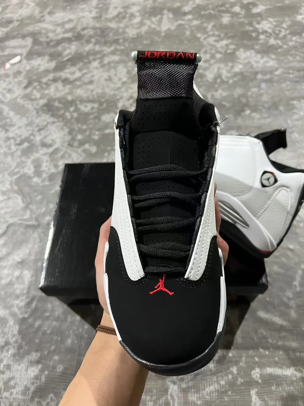 Air Jordan 14 Branco Preto Vermelho tênis de basquete 3