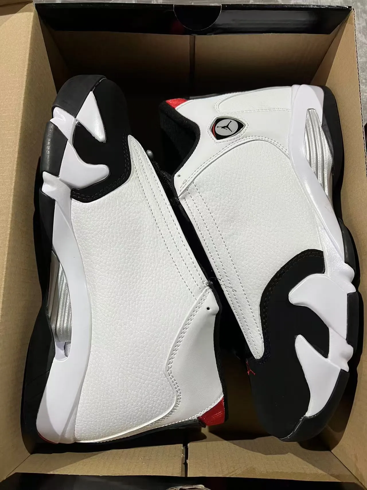 Air Jordan 14 Branco Preto Vermelho tênis de basquete 9