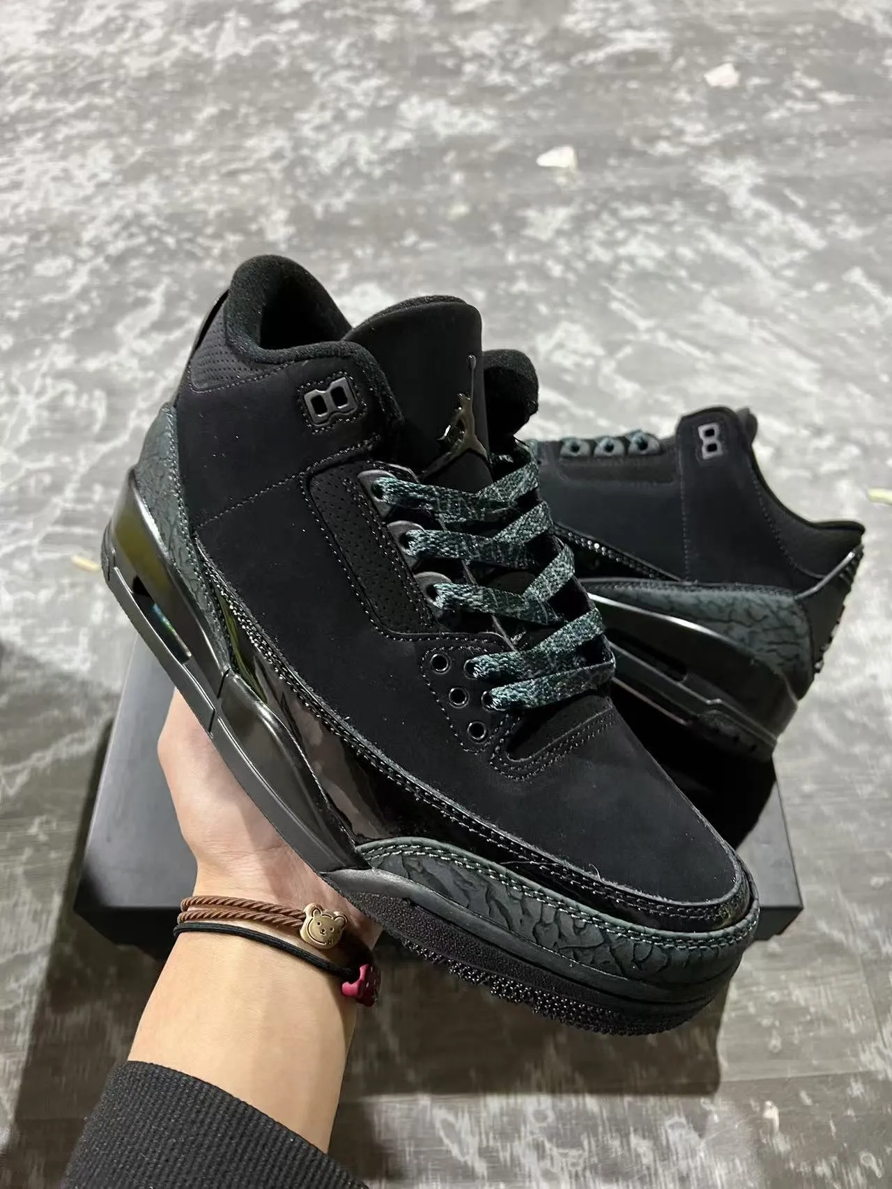 Air Jordan 3 حذاء كرة السلة بطباعة الفيل كل الأسود 2