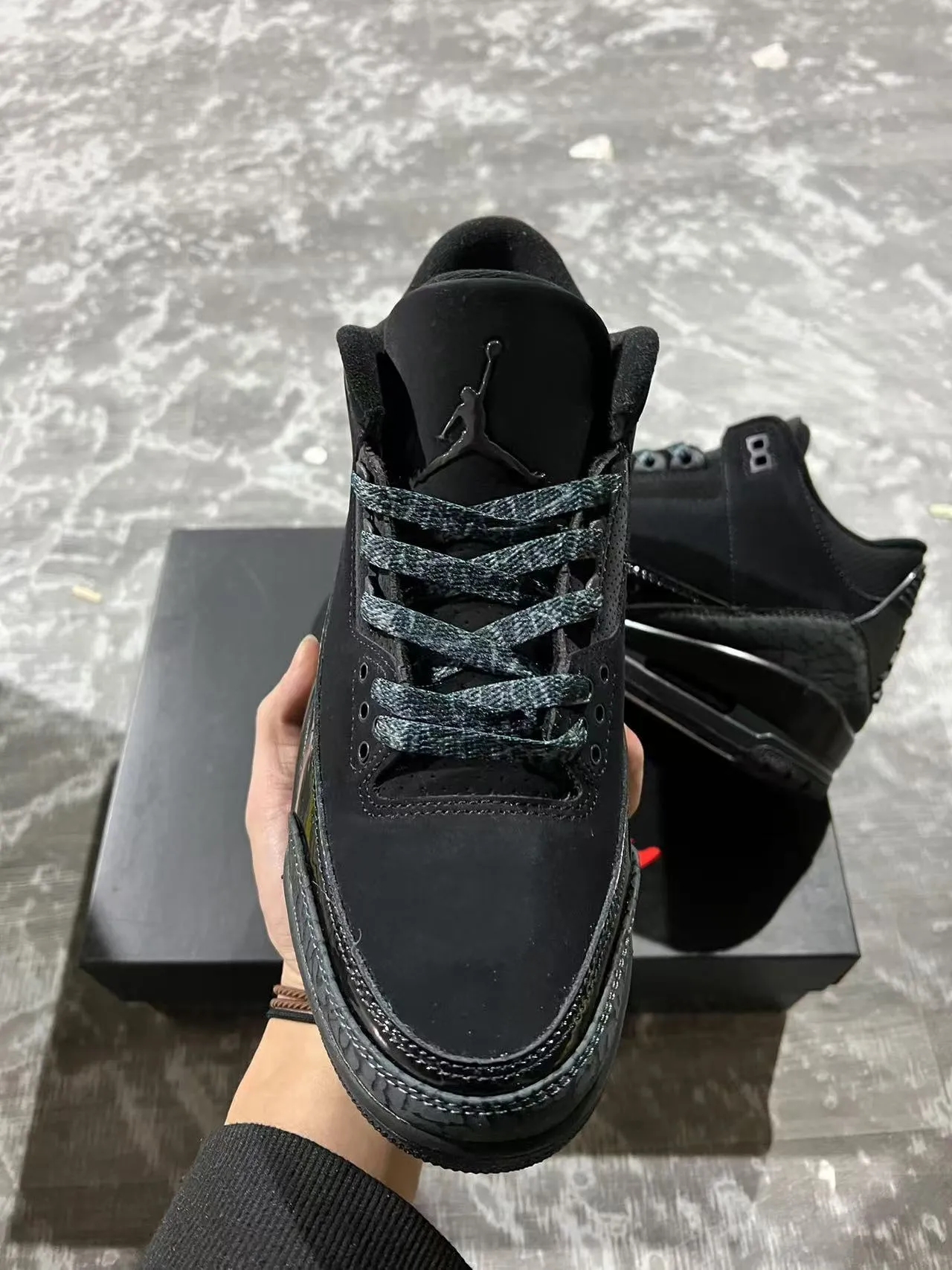 Air Jordan 3 حذاء كرة السلة بطباعة الفيل كل الأسود 3