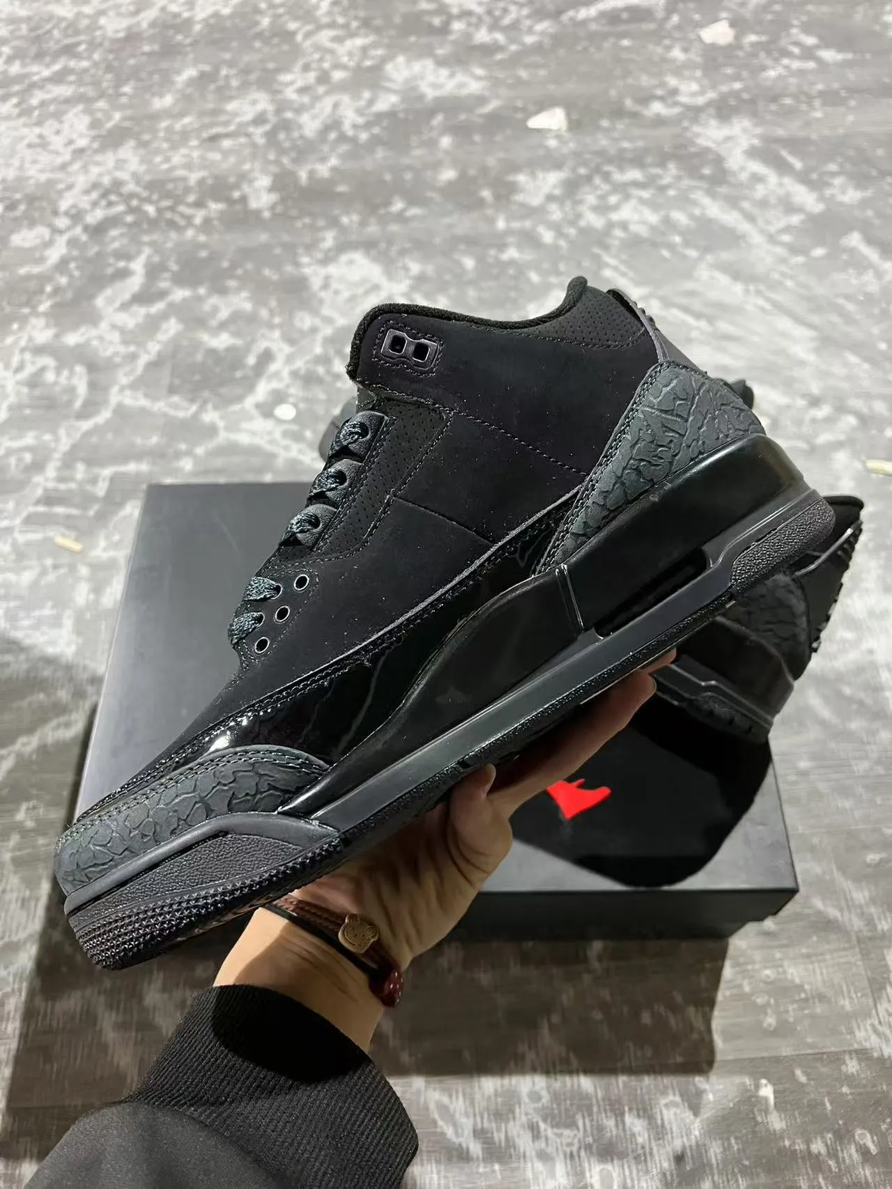 Air Jordan 3 حذاء كرة السلة بطباعة الفيل كل الأسود 5