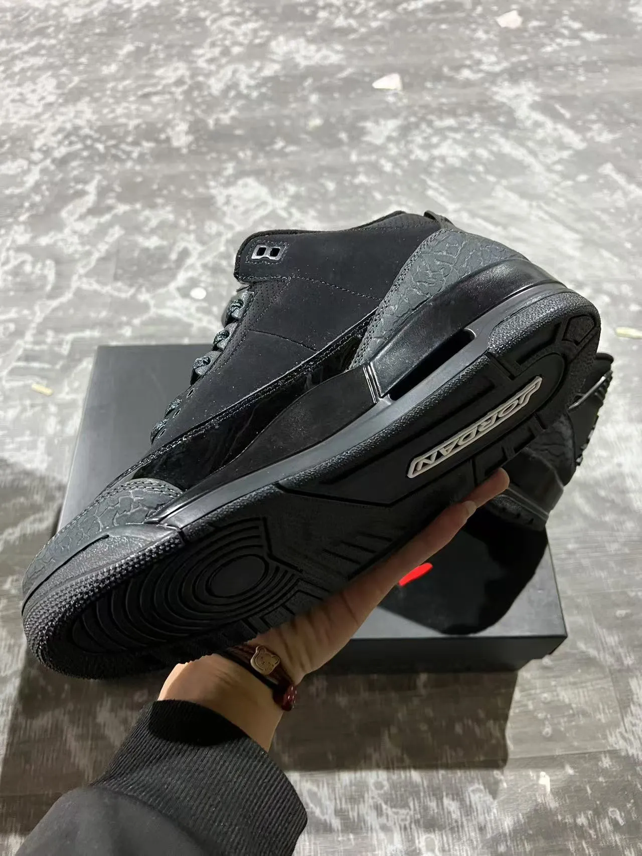 Air Jordan 3 حذاء كرة السلة بطباعة الفيل كل الأسود 6