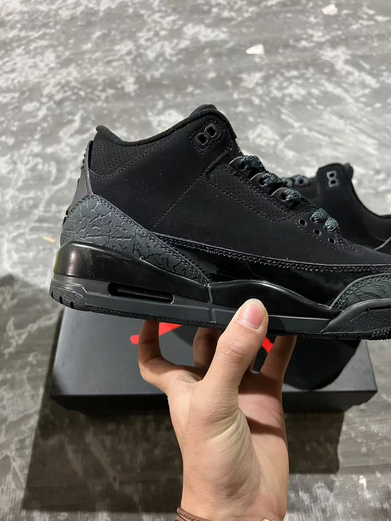 Air Jordan 3 حذاء كرة السلة بطباعة الفيل كل الأسود 7