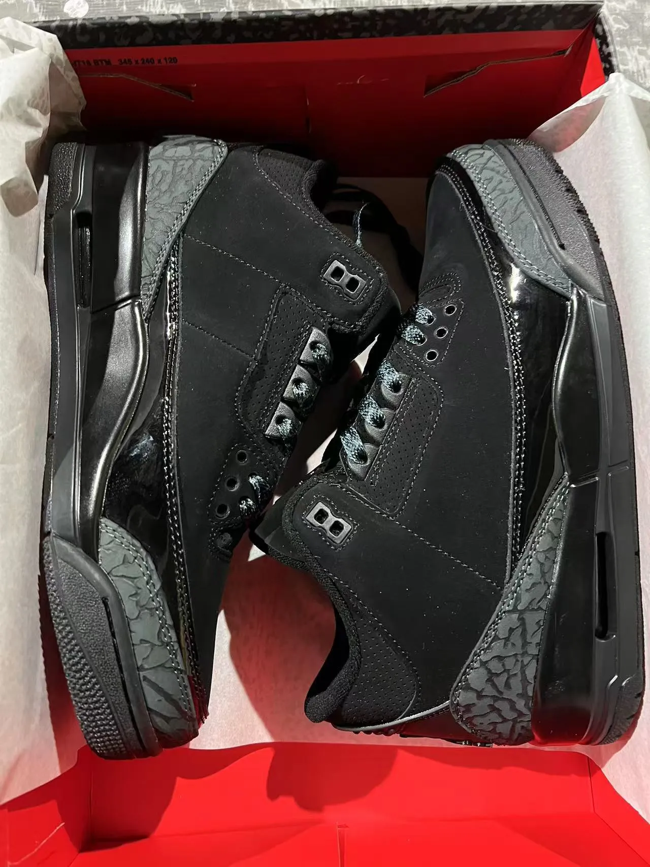 Air Jordan 3 حذاء كرة السلة بطباعة الفيل كل الأسود 9
