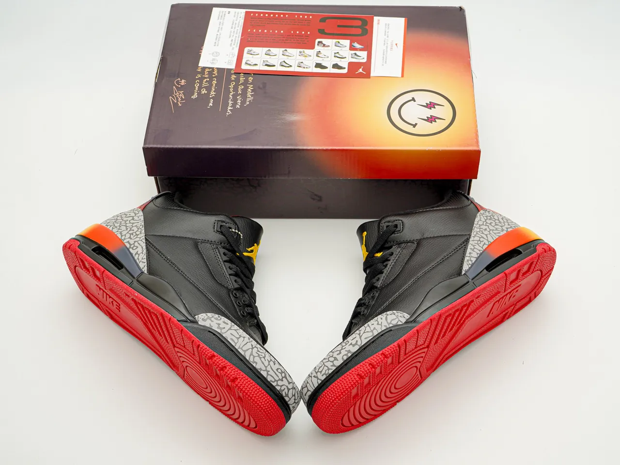 Air Jordan 3 Negro Rojo Naranja Gradiente Impresión de Elefante Zapatillas de Baloncesto 4