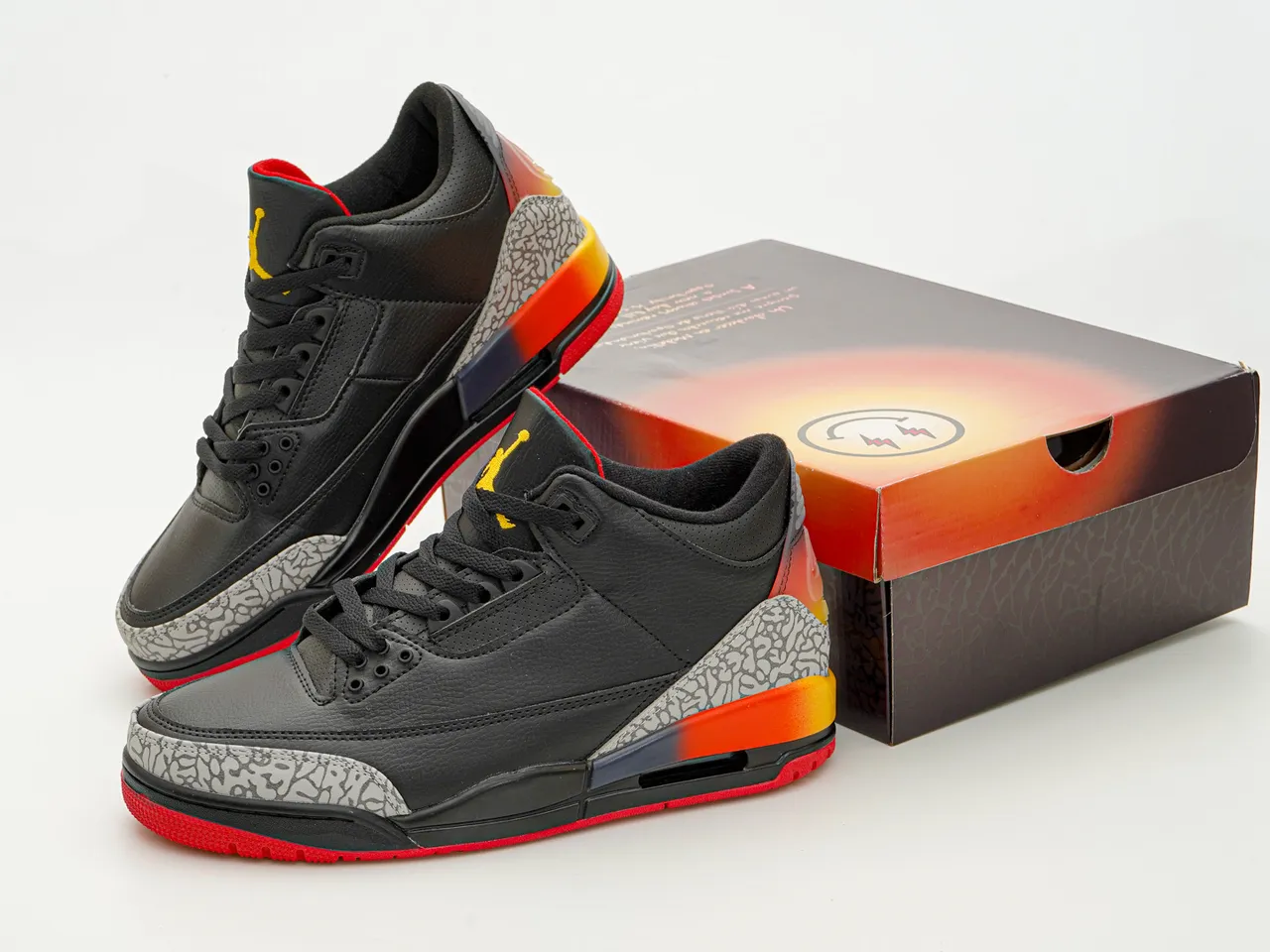 Air Jordan 3 Negro Rojo Naranja Gradiente Impresión de Elefante Zapatillas de Baloncesto 5