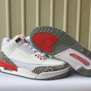 Tênis de basquete Air Jordan 3 branco cimento vermelho