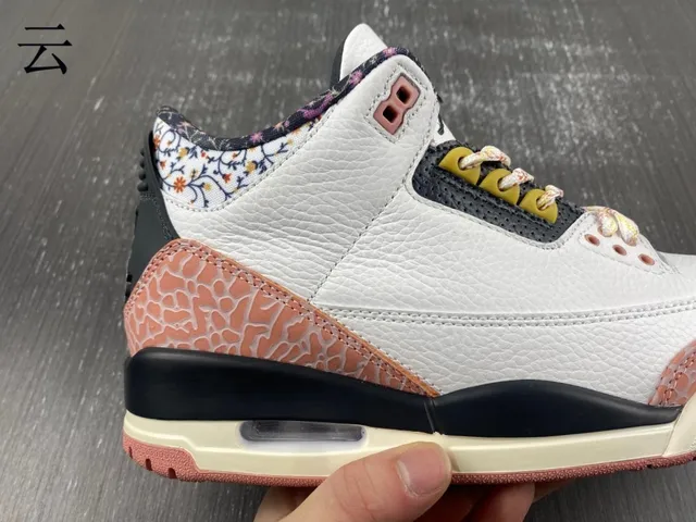 Zapatillas de baloncesto Air Jordan 3 blanco melocotón con estampado de elefante 2