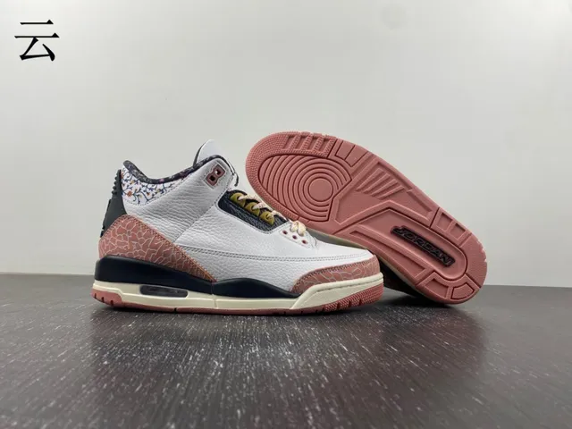 Zapatillas de baloncesto Air Jordan 3 blanco melocotón con estampado de elefante 12