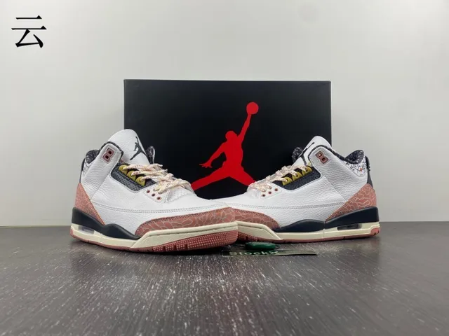 Zapatillas de baloncesto Air Jordan 3 blanco melocotón con estampado de elefante 13
