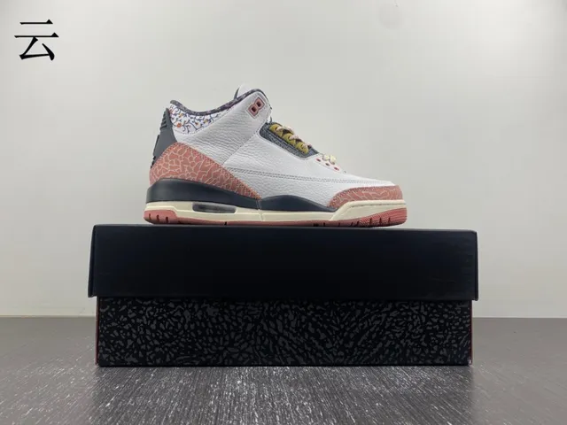Zapatillas de baloncesto Air Jordan 3 blanco melocotón con estampado de elefante 14