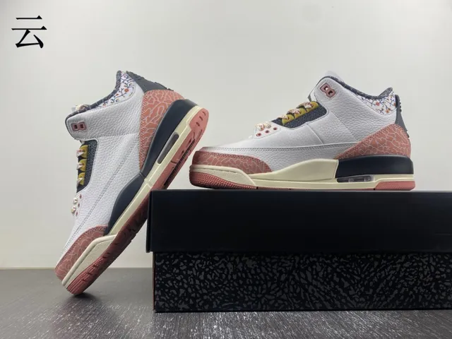 Zapatillas de baloncesto Air Jordan 3 blanco melocotón con estampado de elefante 15